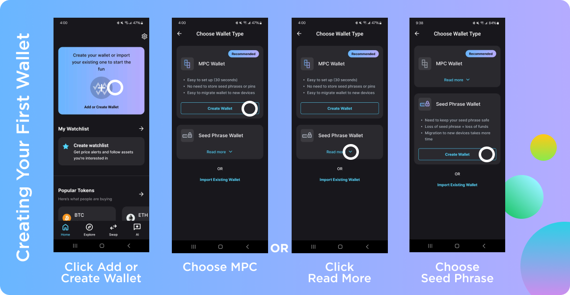 Selecting your wallet type