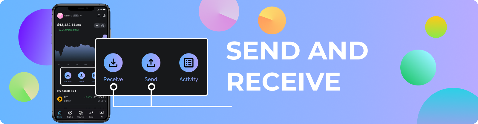 Home screen send and receive options