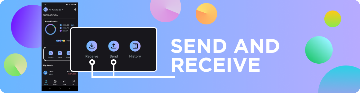 Home screen send and receive options