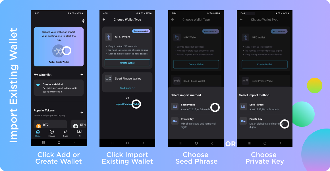 Importing an existing wallet