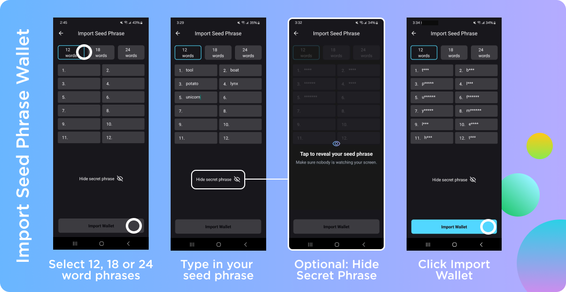 Importing an existing seed phrase wallet first steps