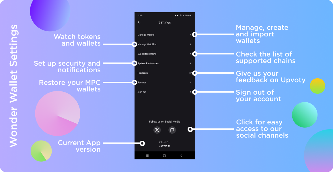 Wonder Wallet Settings